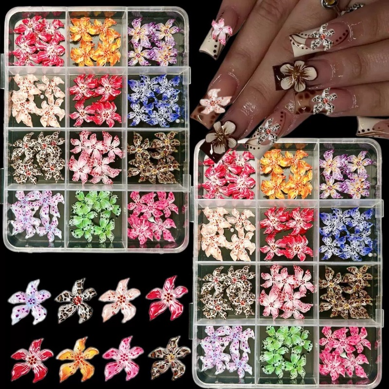 新款饰品盒装12色软雕冰晶花美甲饰品树脂立体五瓣花|undefined