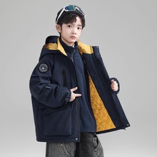 男童冲锋衣三合一可拆卸2025新款加厚中大儿童加绒夹棉秋冬季外套
