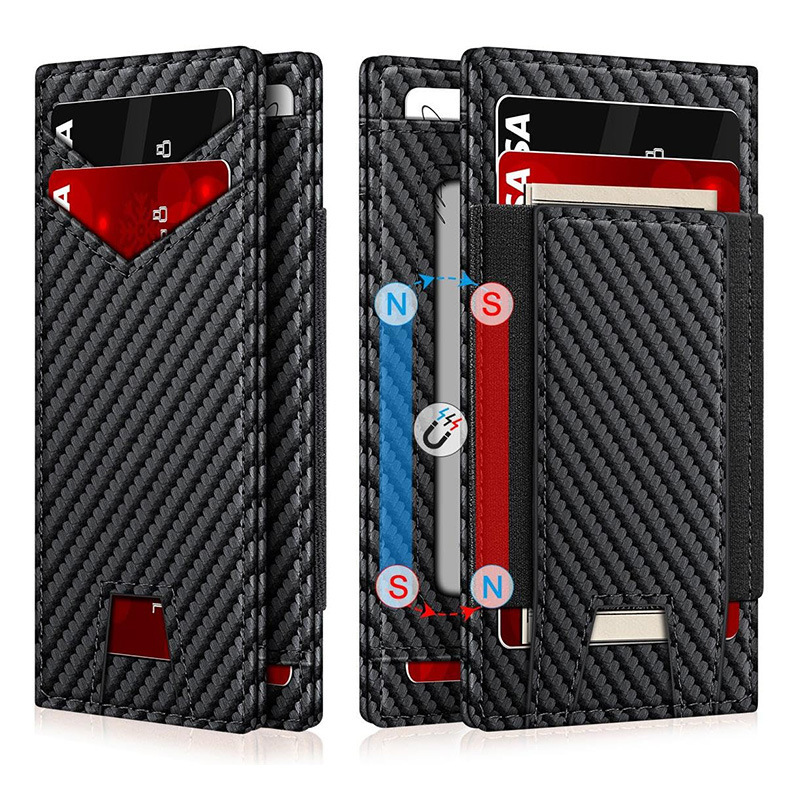 Paquete de tarjeta de identificación de múltiples tarjetas de gran capacidad de Amazon Cartera ultrafina de doble pliegue Cartera de cuero simple de negocios para hombres