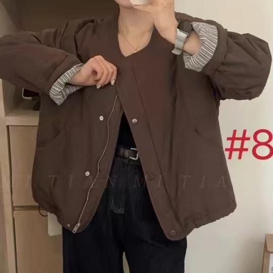 (2개) 패션 라운드 넥 다이아몬드 격자 무늬 코튼 코트 여성의 2024 가을 및 겨울 새로운 캐주얼 루즈 올 매치 쇼트 코튼 코트