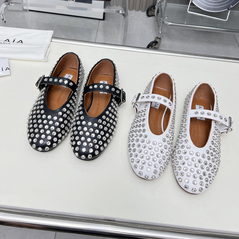 Genuine Leather Rhinestone Flats 2024 First Layer Cowhide Buckle Strap Round Toe Flat Ballet Women's Shoes Shallow Casual Mary Jane Shoes Genuine Leather Rhinestone Flats 2024 First Layer Cowhide Buckle Strap Round Toe Flat Ballet Women's Shoes Shallow Casual Mary Jane Shoes