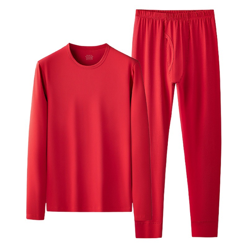 Nueva pareja de otoño e invierno modal de algodón transfronterizo, ropa de otoño cálida roja, pantalones largos, juego de base de año natal en stock