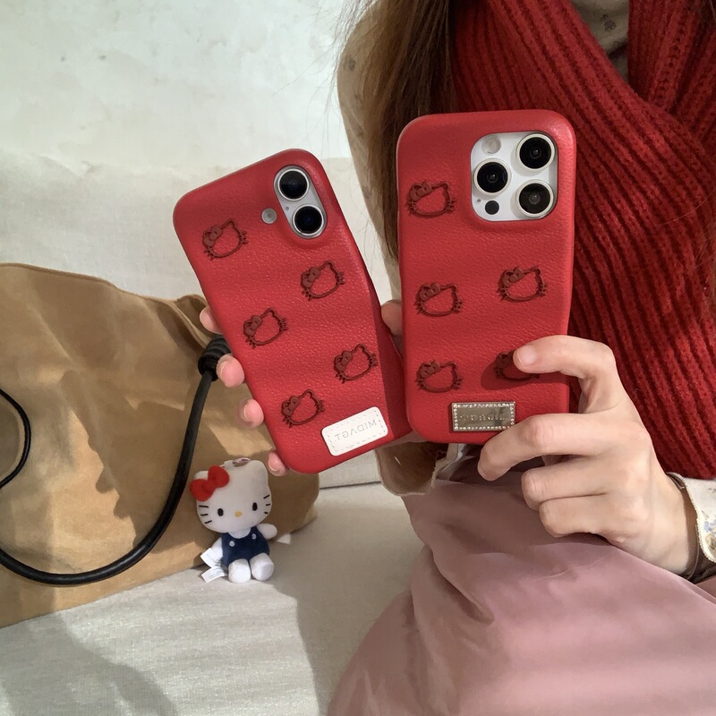 Hollow kt head for Apple 16promax phone case iPhone15 leather 14 all-inclusive 13 cute 12/11