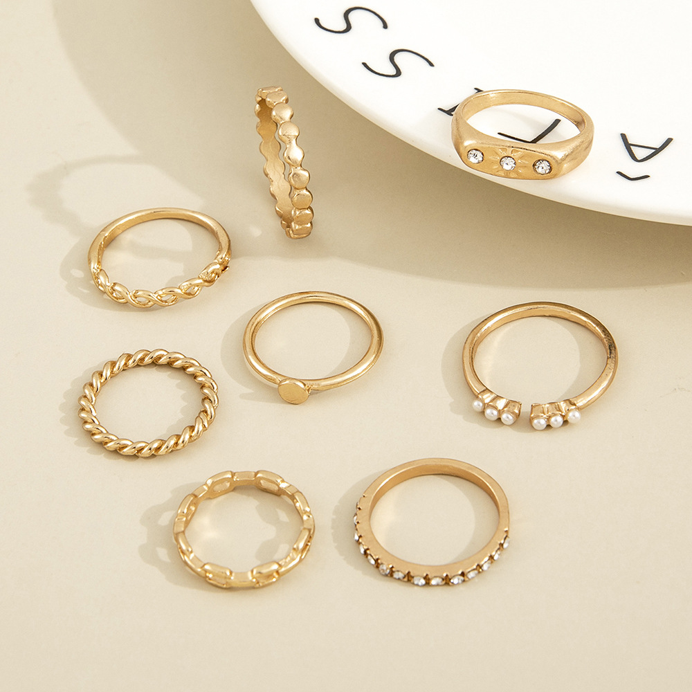 European and American cross-border eight-pointed star rhinestone-studded pearl geometric joint ring