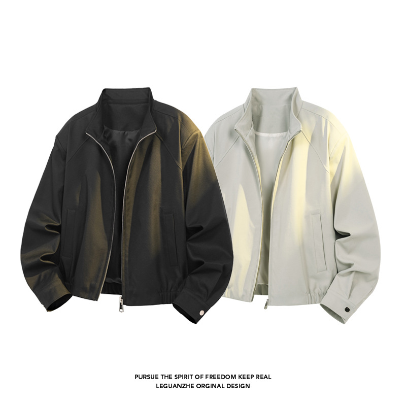 Cleanfit Deconstructed Three-proof For Men, Spring Trendy American-style Short Workwear Jacket With Stand-up Collar,_voghion.com