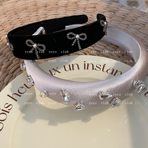  new style small fragrant rhinestone wide-brimmed headband, women's high-end gem hairpin pink headband hair accessories