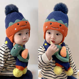 儿童帽子男宝宝秋冬季护耳帽男童围巾套装女童毛线帽婴儿幼儿冬款