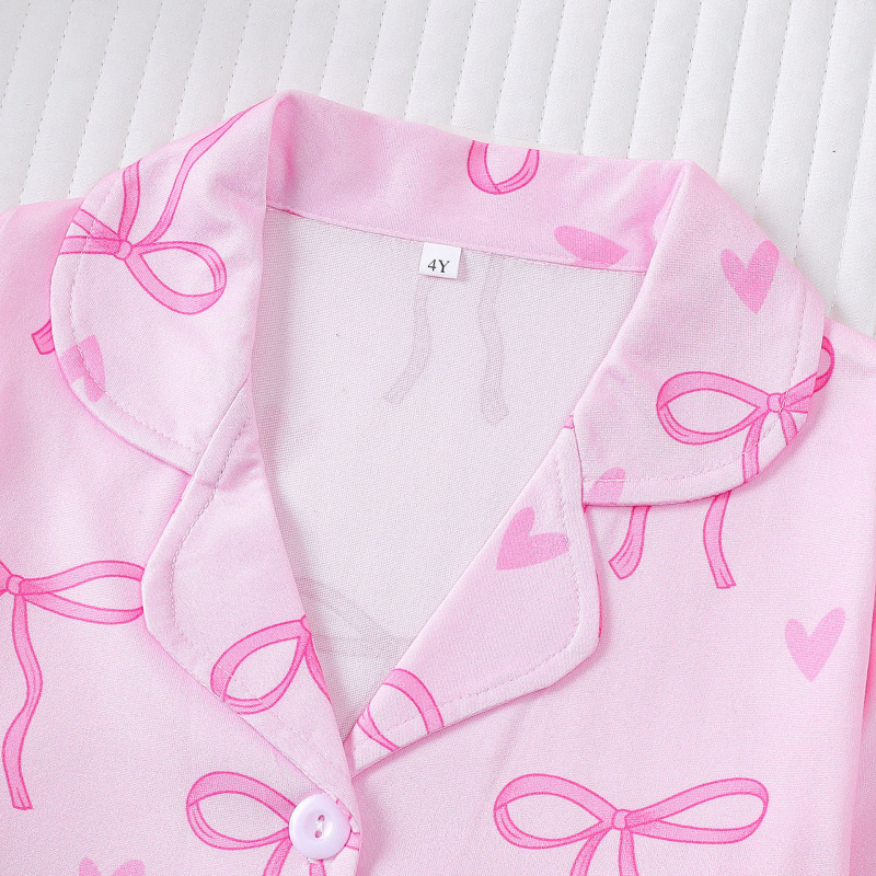跨境外贸新款四季中童女孩睡衣套装长袖长裤开衫印花kid pajama|undefined