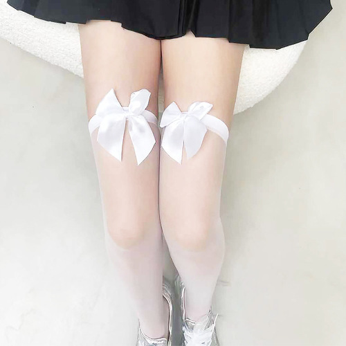 Summer thin bow-tie stockings, white over-the-knee stockings, female Japanese students' sexy high-top half-length black stockings