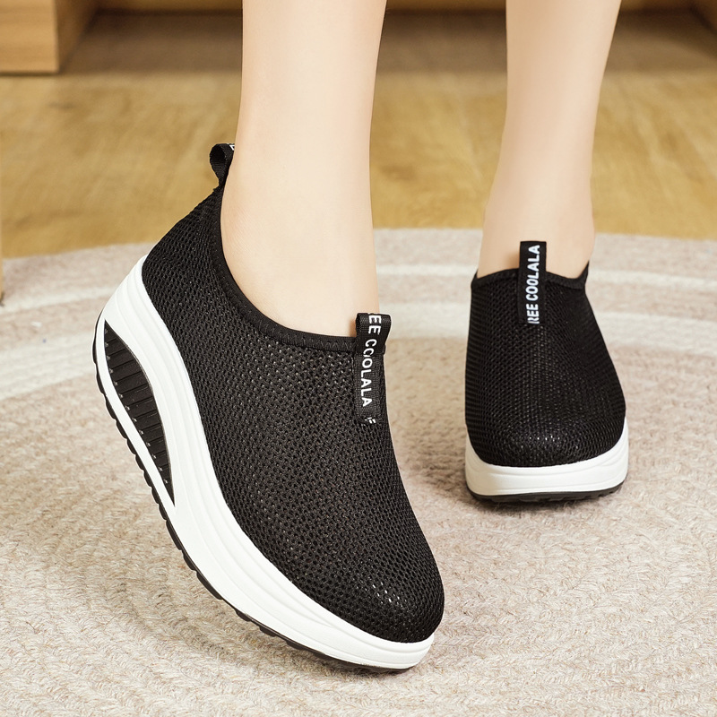 Increased Women's Breathable Mesh sneaker Casual Rocking Shoes Thick Sole Autumn Slip-on Comfortable All-match Casual Shoes for Women
