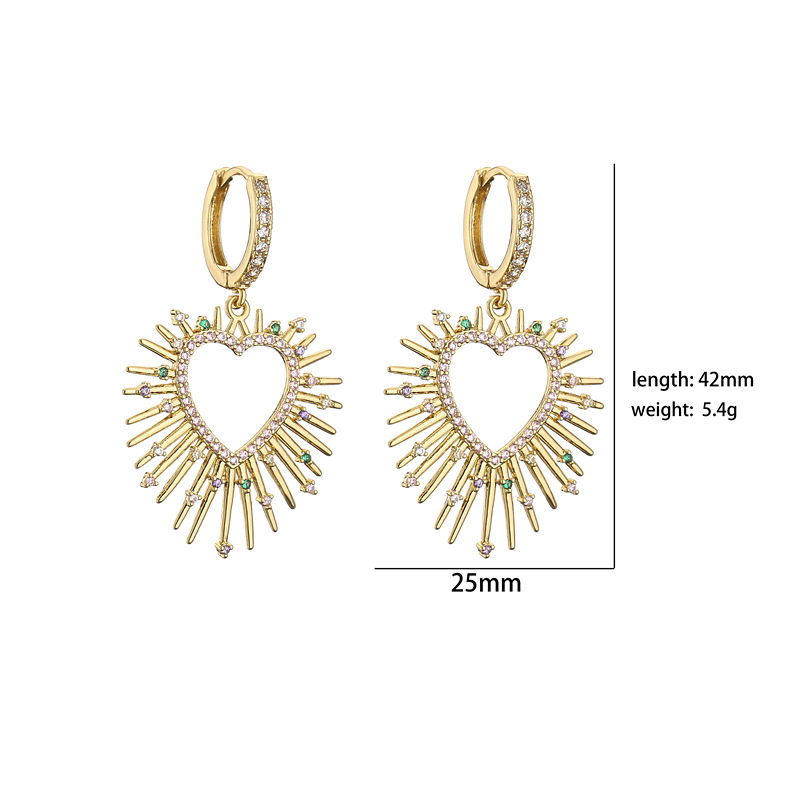 Mode Coeur Forme Cuivre Placage Incrustation Zircon Boucles D'oreilles Collier display picture 2