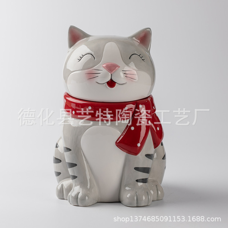 Christmas Cat Ceramic Cookie Jar Candy Jar Various Animal Shape Christmas Cookie Jar Storage Jar