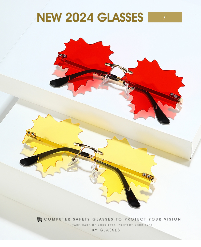 Frameless Sunglasses For Women Unique Hip Hop Maple Leaf Design_voghion.com