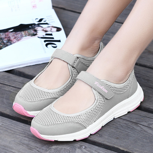 Mom's shoe shallow mouth women's single shoes outdoor fashion casual hiking shoes women's net fabric breathable nurse shoes for women