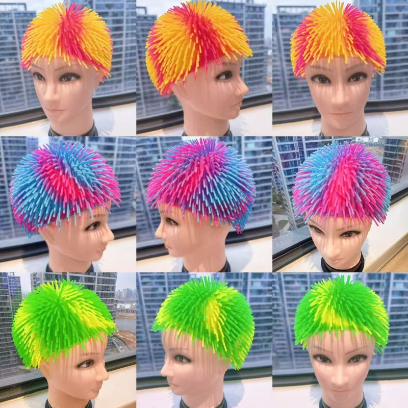 Cross-Border Amazon Popular Tpr Soft Rubber Long Hair Headgear Internet Celebrity Colorful Headgear Family Interactive Game Toy