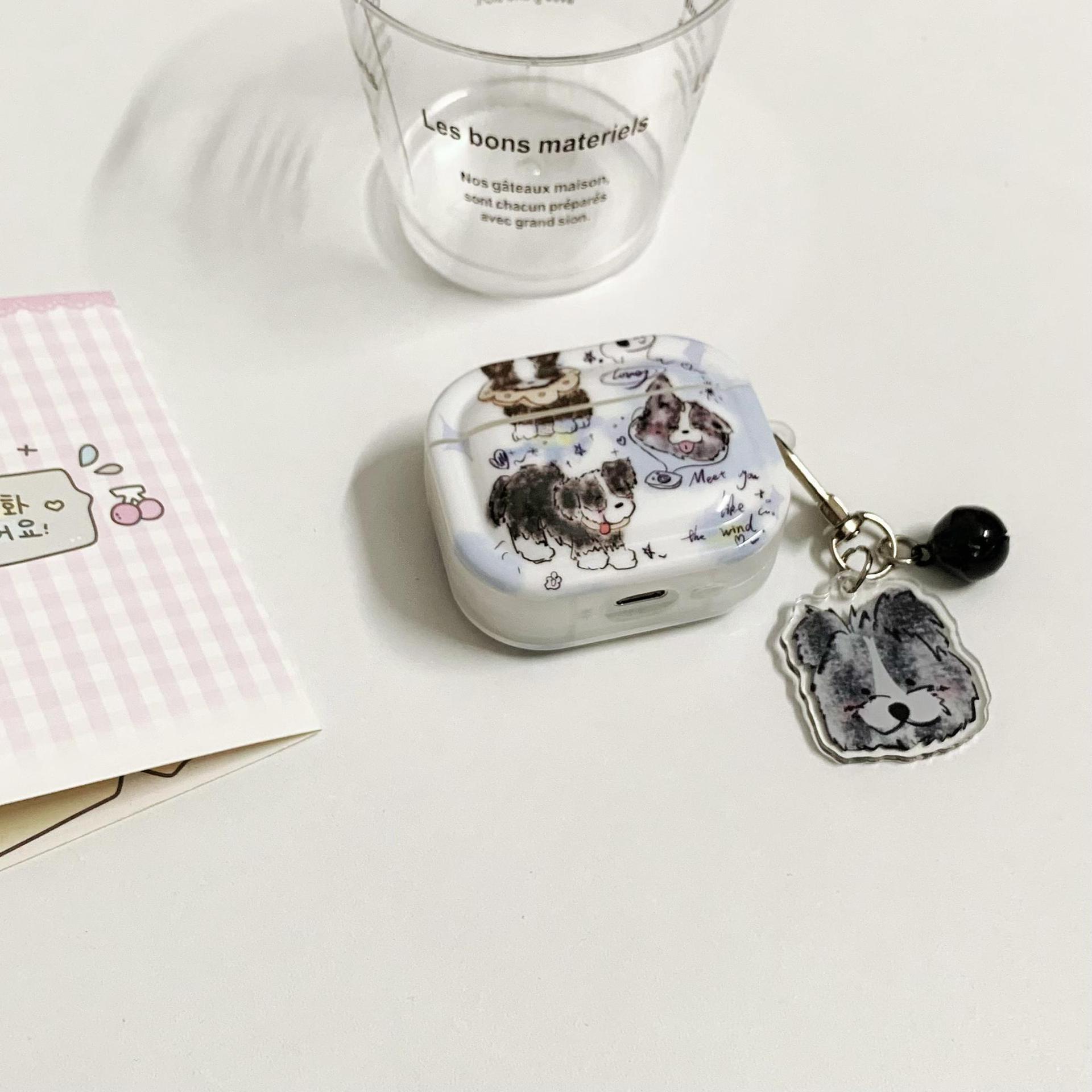 Ins divertidos dibujos animados graffiti borde pastor perro adecuado para AirPods 4 generación cubierta inalámbrica Bluetooth Apple 1/2 generación