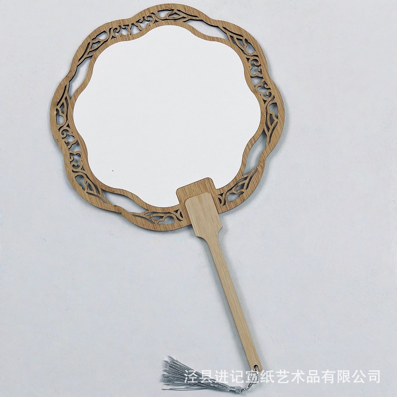 空白宣纸团扇DIY宋锦珍珠团扇手工母亲节团建暖场活动古风镂空|undefined