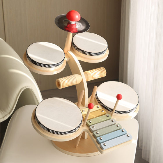 Children's wooden early education educational multi-functional music table portable baby hand-eye coordination drum playing piano toy