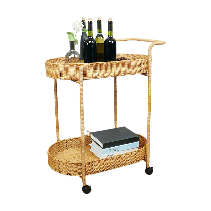 Carrito de comida de doble capa de tela de caña, carro de bebida, carro de té, carro de snack, carro de pastel, carro de tienda 4S, carro móvil