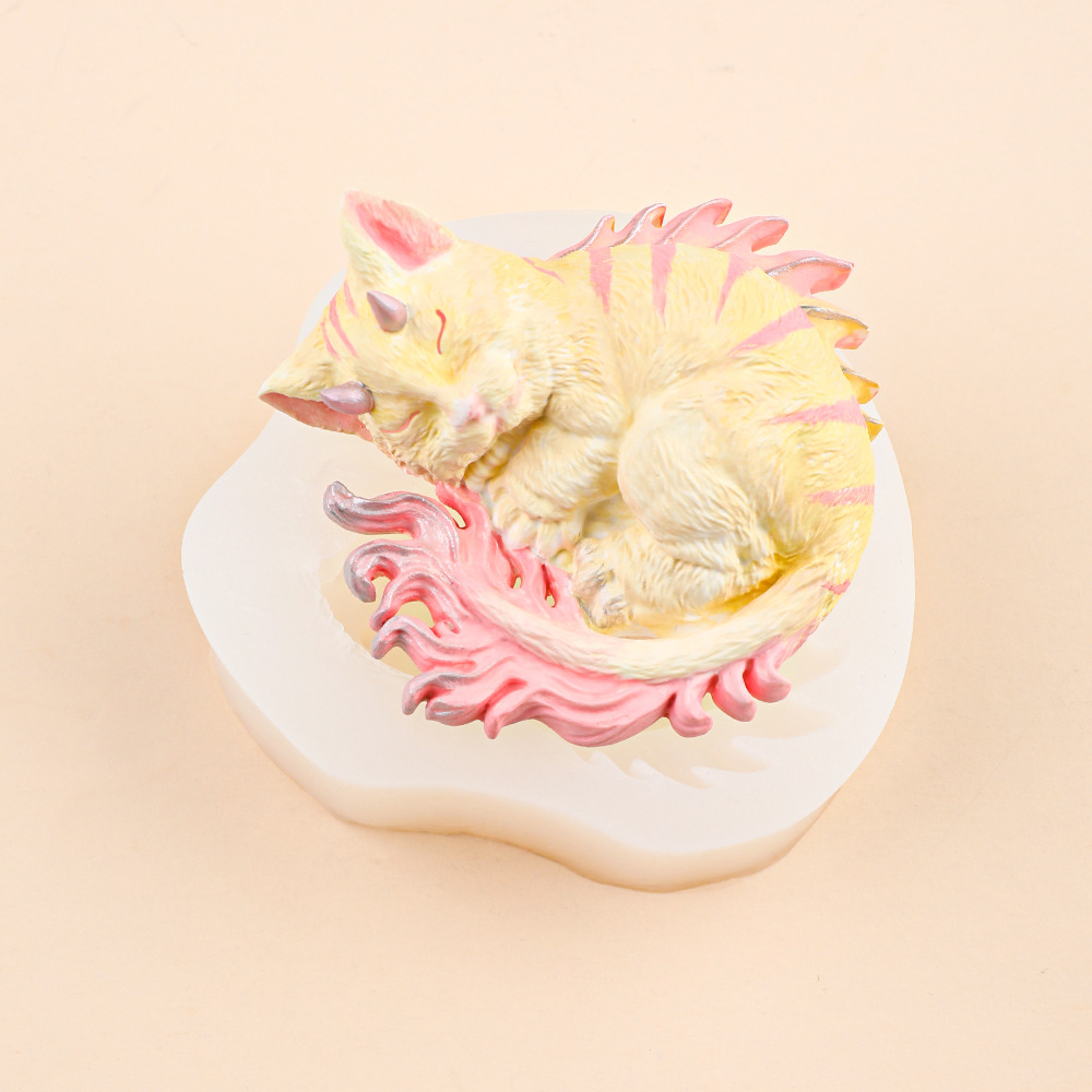Sleeping Devil Cat Aromaterapia Yeso Decoración de coche Molde de silicona Diy Jabón hecho a mano Molde amasador de resina epoxi