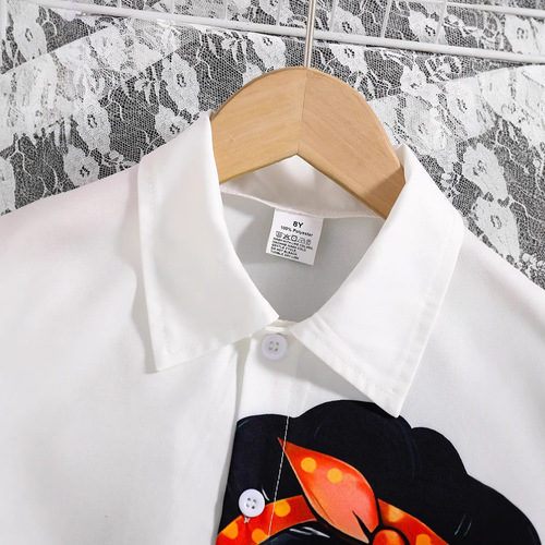 Lazada Cross-Border Summer Cartoon Avatar Lapel Short-Sleeved Shirt for Girls—European and American Style, Thin and Loose Fit, Kids' Clothing