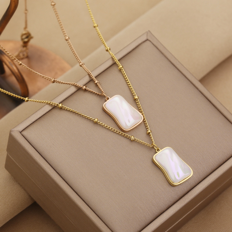 Fashion Letter Square Heart Shape Titanium Steel Enamel Artificial Pearls Rhinestones Necklace 1 Pie