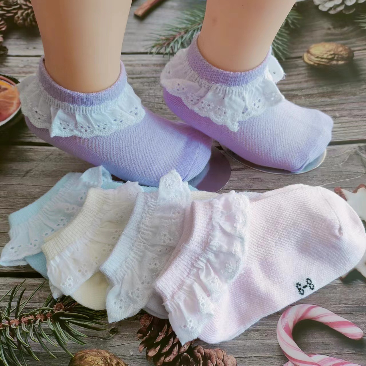 Spring/Summer Children's Socks, Lace Socks, Thin Mesh Breathable Sweat-Absorbing Boat Socks, Girls' Princess Socks, Striped