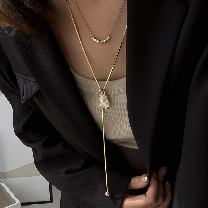 Real gold plating irregular geometric adjustable necklace light luxury high sense sweater chain personalized fashion jewelry wholesale Real gold plating irregular geometric adjustable necklace light luxury high sense sweater chain personalized fashion jewelry wholesale