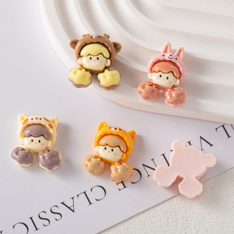 Caricatura palomitas de maíz chicas DIY accesorios de resina crema pegamento para el cabello de la caja del teléfono móvil agujero material de hebilla