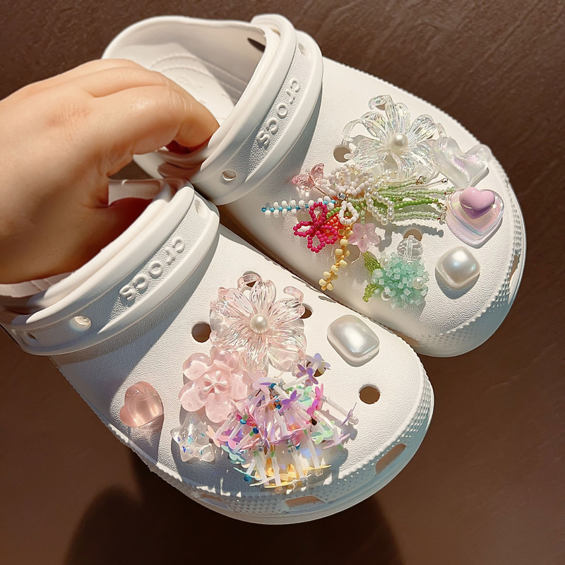 夏の韓国東大門新しいドーパミン靴花下駄アクセサリー手作りビーズ靴アクセサリー diy 靴バックル|undefined