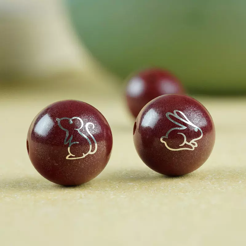 原创紫金砂镶银十二生肖散珠串珠朱砂镶嵌国风本命年手串饰品配件