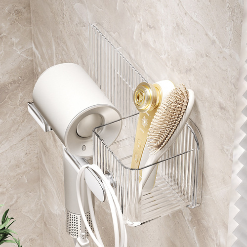 Bluance Light Luxury Hair Dryer Rack Home Hole-Free Wall Mounted Hair Dryer Holder Bathroom and Toilet Storage Shelf