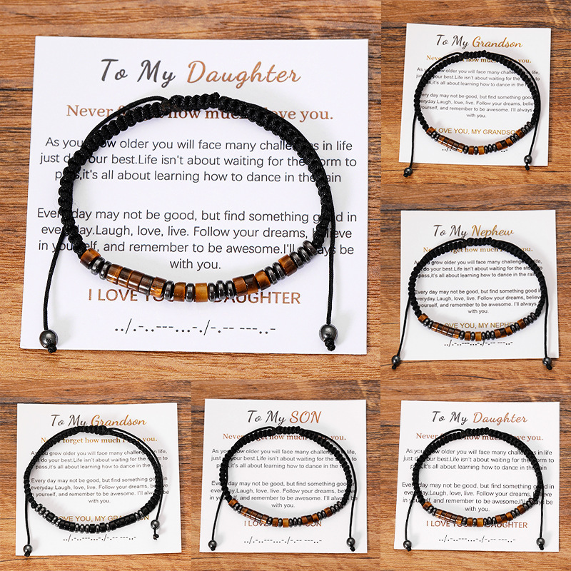 2025 Cross-Border New Morse Code Bracelet Bracelet Natural Stone Crystal Braided Rope Handmade Jewelry Foreign Trade Wholesale