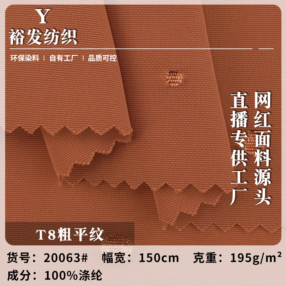 T8粗平纹 耐磨全涤防泼水风衣面料 梭织工装裤派克服棉服外套面料