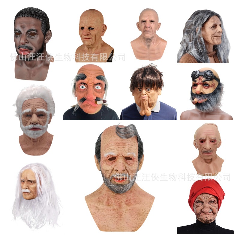 Halloween New Style Bald Grandpa Mask Realistic Wig Elderly Mask Headgear Factory Direct Sale Realistic Face Mask