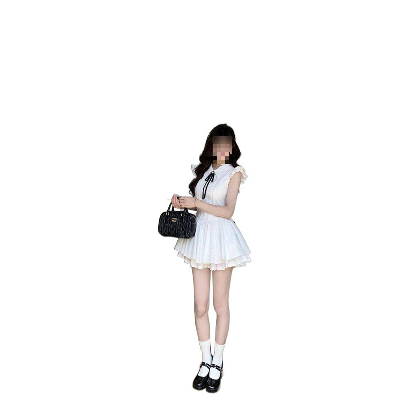 青春甜美少女感小白裙袖连衣裙小个子初恋感结蓬蓬短裙女|undefined