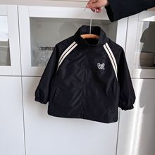 2025春季新款男童潮流韩版百搭休闲黑色夹克冲锋衣儿童外套