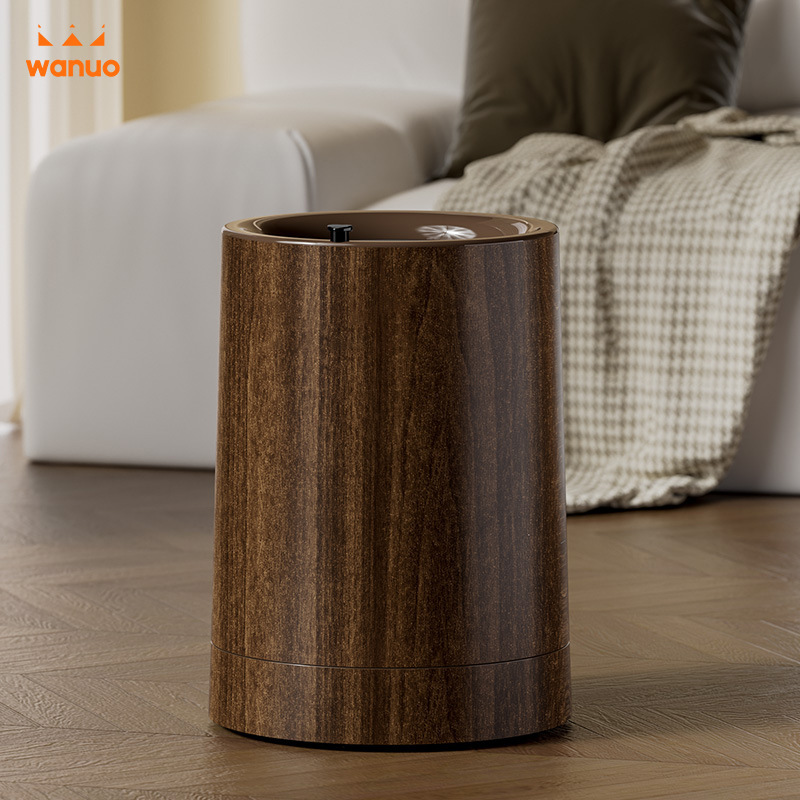 Imitation Wood Grain Trash Can for Home Living Room, High-Value Storage Bin for Kitchen, Large Capacity, Movable Wastebasket Without Lid, with Wheels