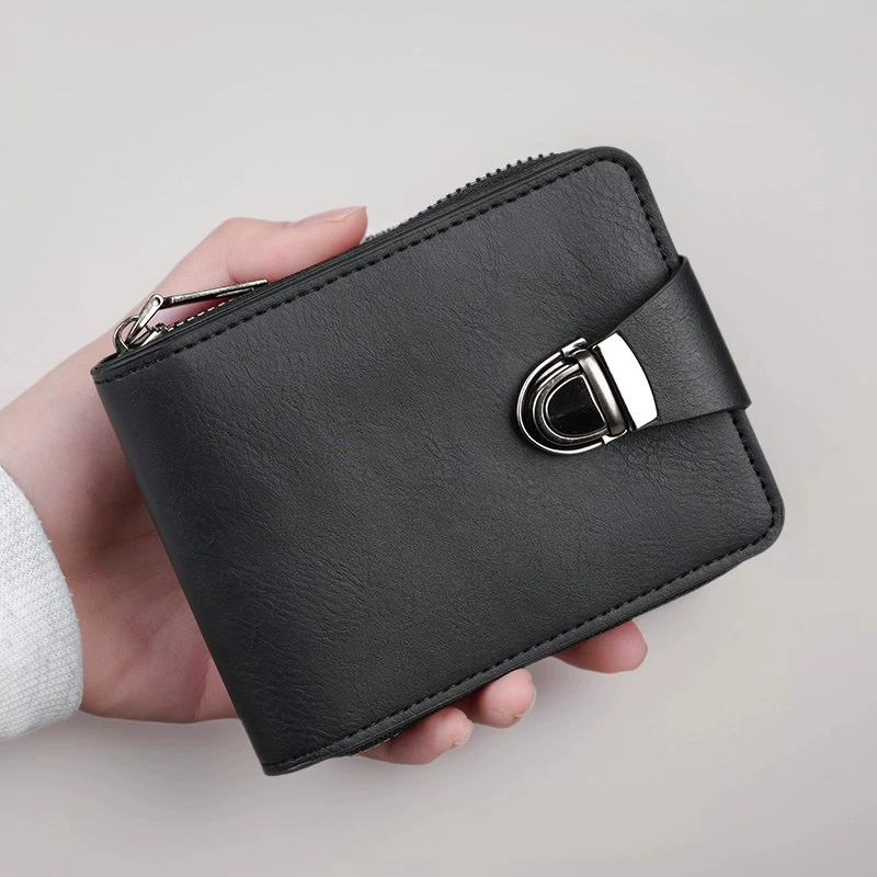 Short wallet with zipper, capacious retro bag