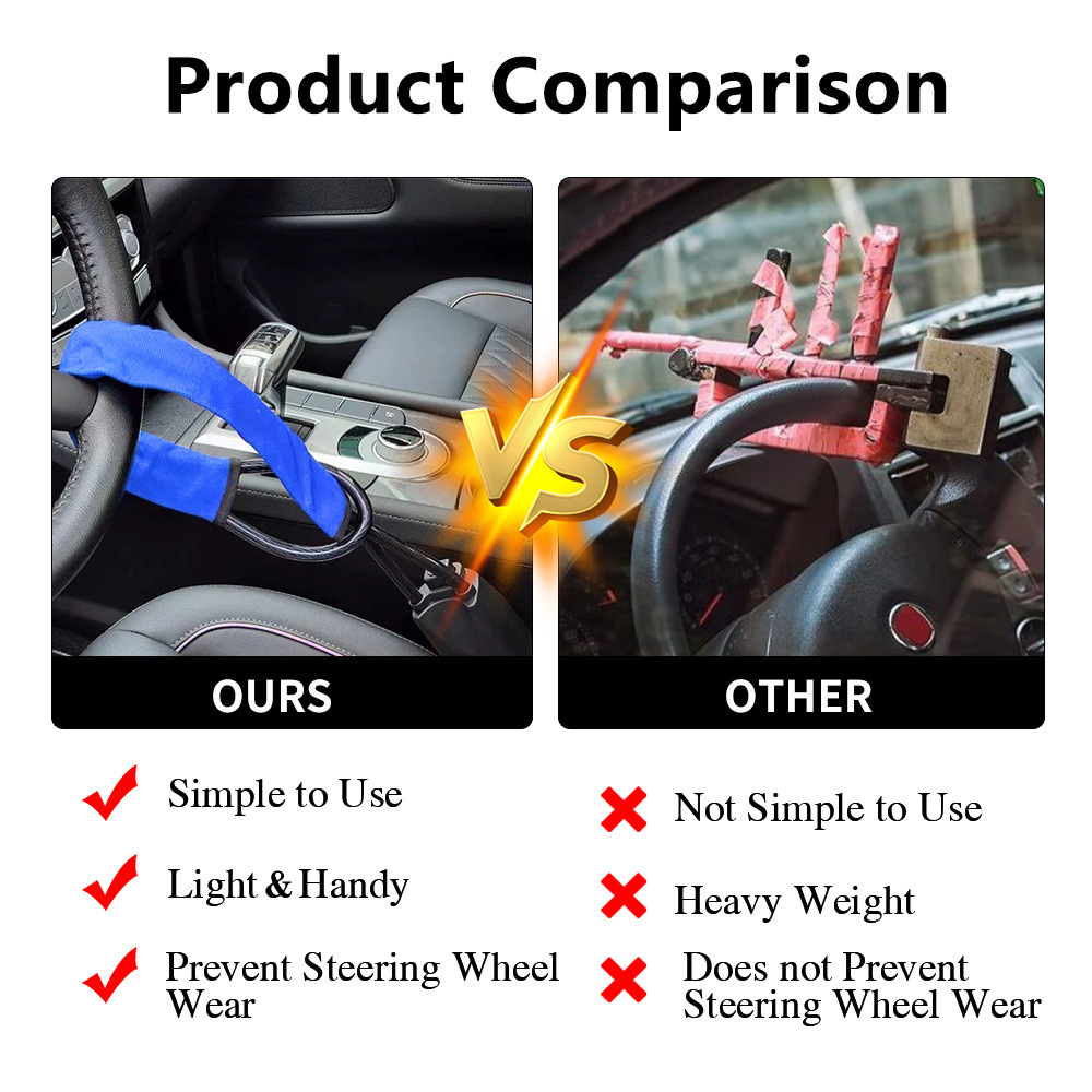 Car Steering Wheel Lock, Anti-Theft Lock, Safety Buckle Lock, Steel Cable Lock, Car Steering Wheel Lock, Retractable Rope Lock