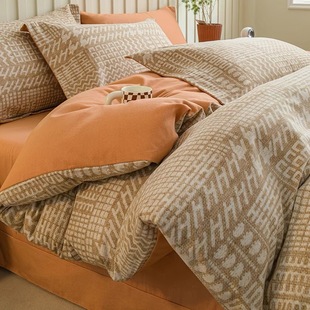 Nordic Thickened Sanding Bed Four-piece Set Cotton Cotton 100 Quilt Cover Bed Sheet Winter Bedding Three-piece Set Bed Cover 4