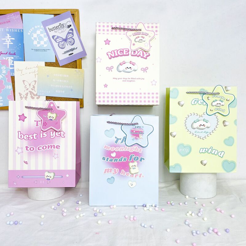 Dopamine Design Gift Bag High-End Cute Cartoon Children's Handbag Birthday Gift Paper Bag Wholesale