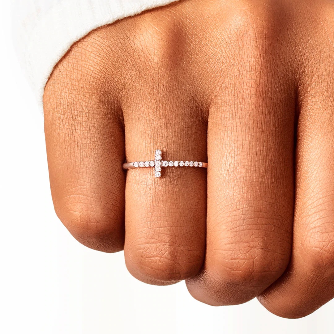 1 Piece Quantity Daily, Street Occasion 925 Sterling Silver Zircon Cross Rings