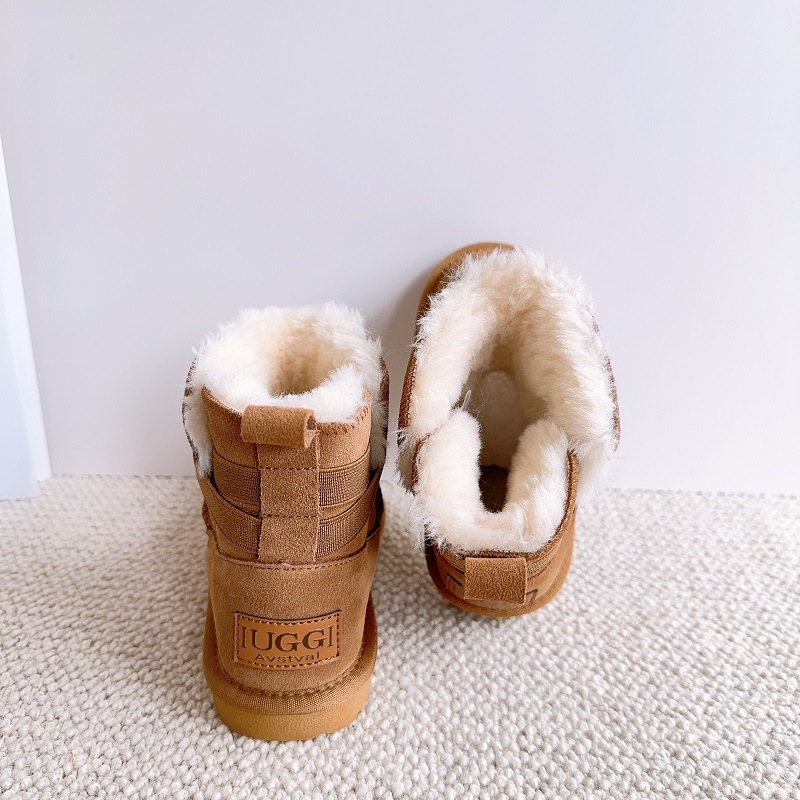 Neue Kinder-Schneestiefel aus echtem Leder, plüschig und warm für Jungen und Mädchen, wasserdichte Mädchenstiefel, Baby_voghion.com