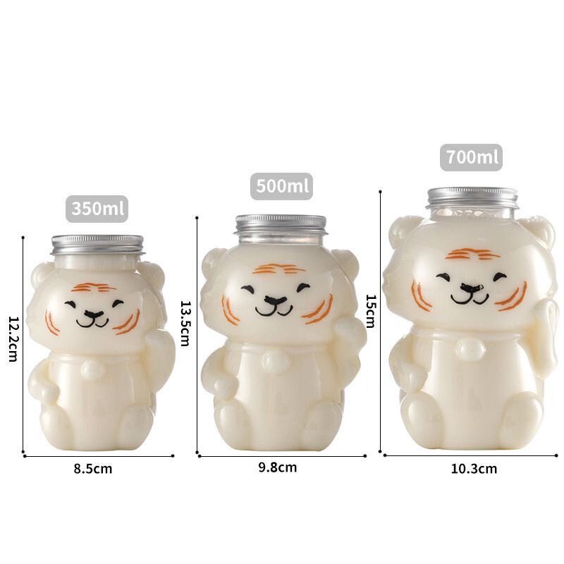 500ml Lucky Tiger High Color Value Food Grade Cold Drink Milk Tea Cartoon Yang Juice Orange Dew Thick Transparent Plastic Bottle
