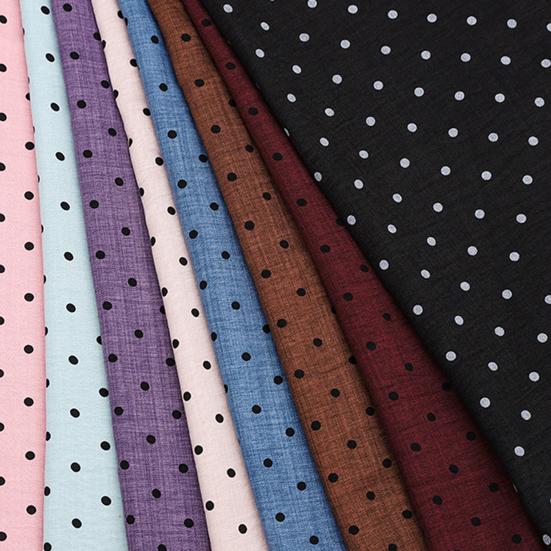 Inventario al por mayor nuevo poliéster completo impresión de dos colores tweed punto de tela camisa vestido tela DIY hecha a mano