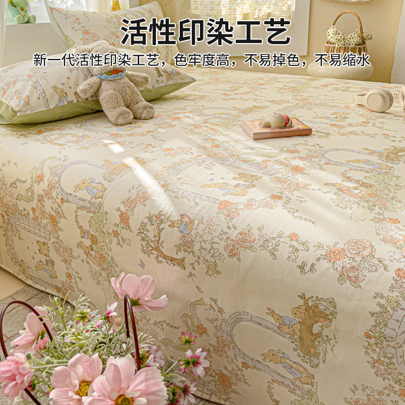 Temporada de apertura sábana de algodón puro de dibujos animados fresco pieza individual 100 edredón floral de algodón juego de tres piezas de funda de almohada de dormitorio individual