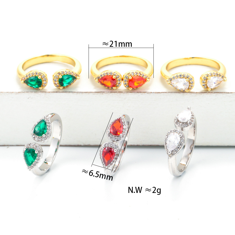 Unisex Gender Plating Design Fashion Micro-studded Drop-shaped Colorful Zircon Open Ring