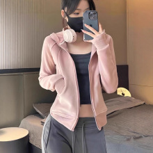 7色定制卫衣外套女秋冬新款拉链上衣奥粒绒修身百搭开衫连帽外套