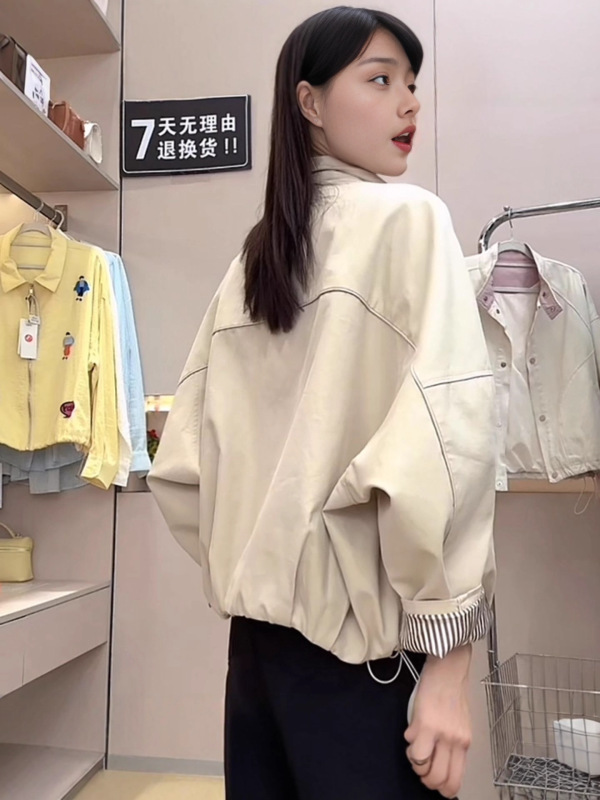 欧货英伦风立领夹克外套女2025新款宽松休闲内里条纹短款风衣上衣|undefined